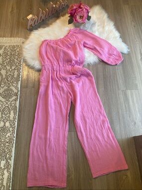 NWT!!! Cotton One-Shoulder Pink Wide-Leg Jumpsuit One size
